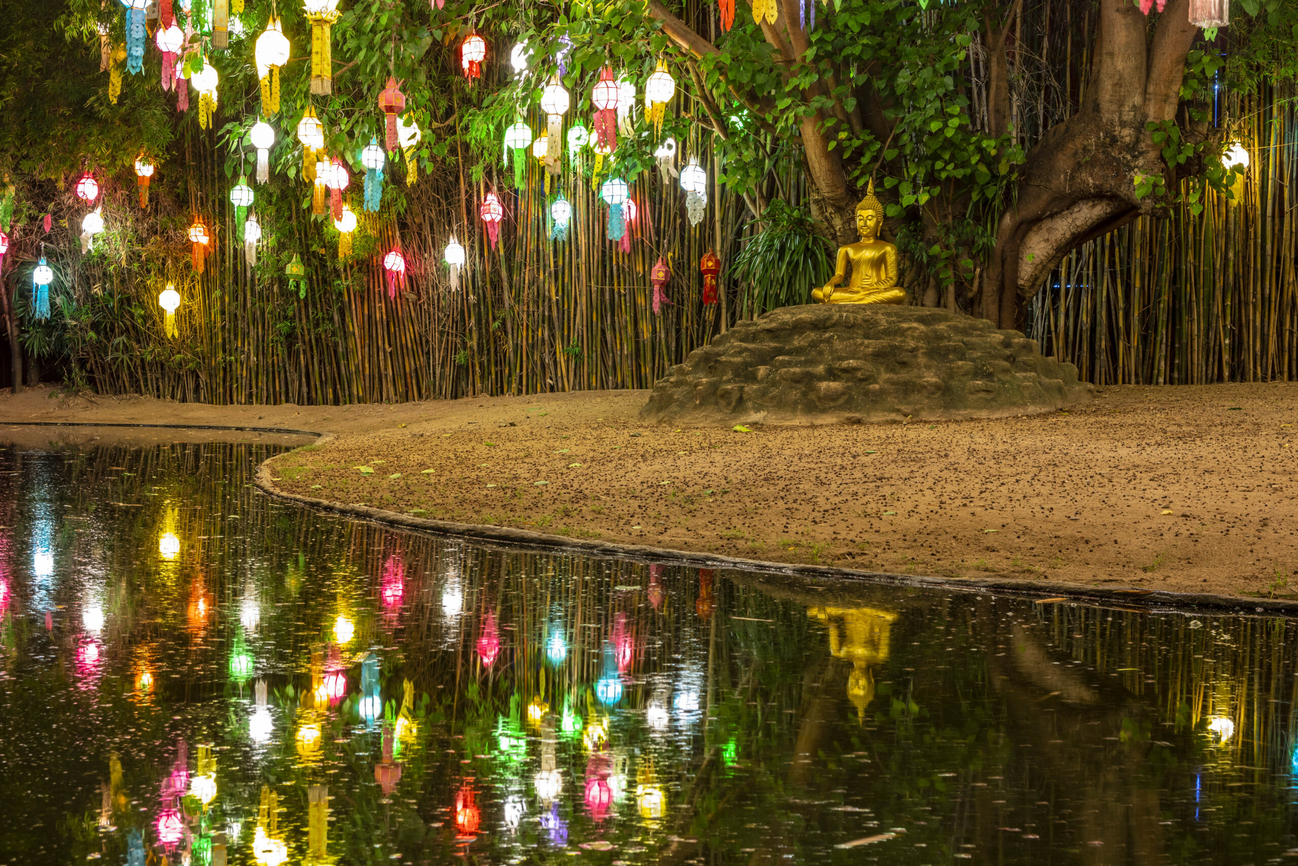 Wat Phan Tao temple during Loi Krathong festival, Chiang Mai, Northern Thailand, Thailand